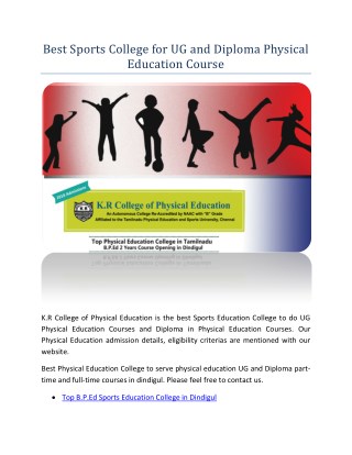Best Sports College for UG and Diploma Physical Education Course