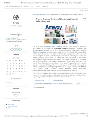 Prior to Knowing the true of the Amway Products Before Purchase