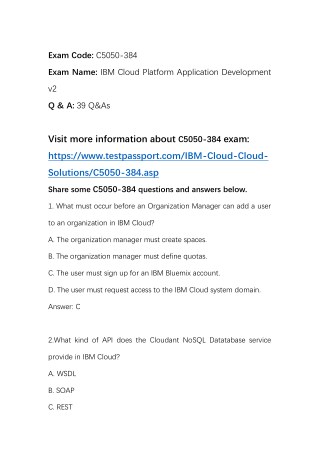 2018 Testpassport IBM C5050-384 Practice Questions