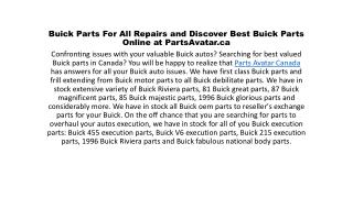 Buick Parts For All Repairs and Discover Best Buick Parts Online at PartsAvatar.ca