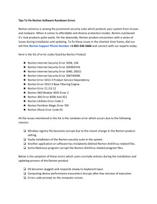 Tips To Fix Norton Software Rundown Errors