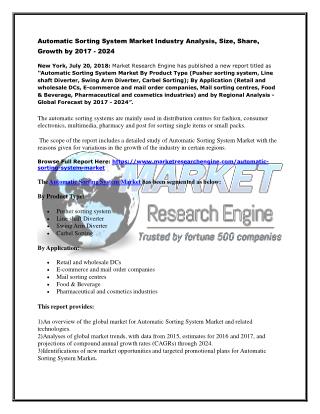 Automatic Sorting System Market Industry Analysis, Size, Share, Growth by 2017 - 2024