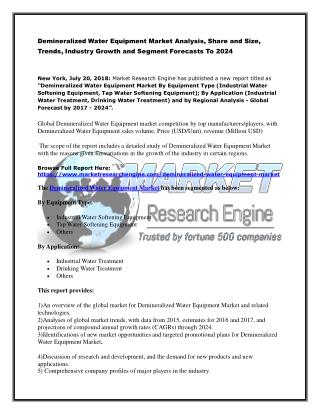 Demineralized Water Equipment Market Analysis, Share and Size, Trends, Industry Growth and Segment Forecasts To 2024