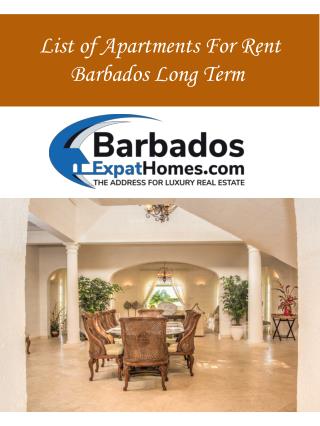 List of Apartments For Rent Barbados Long Term