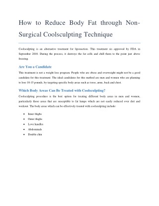 How to Reduce Body Fat through Non-Surgical Coolsculpting Technique