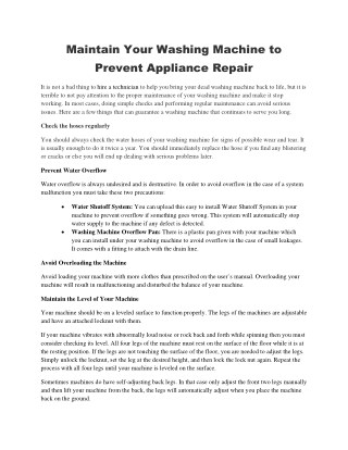 Maintain Your Washing Machine to Prevent Appliance Repair