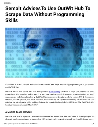 Semalt AdvisesTo Use OutWit Hub To Scrape Data Without Programming Skills
