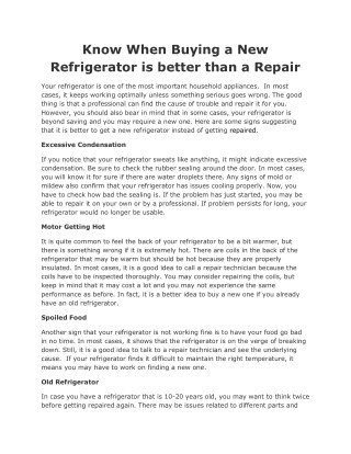 Know When Buying a New Refrigerator is better than a Repair