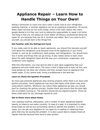 Appliance Repair â€“ Learn How to Handle Things on Your Own!