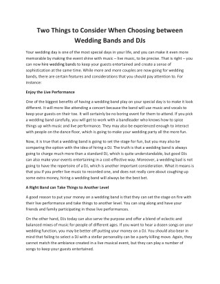 Two Things to Consider When Choosing between Wedding Bands and DJs
