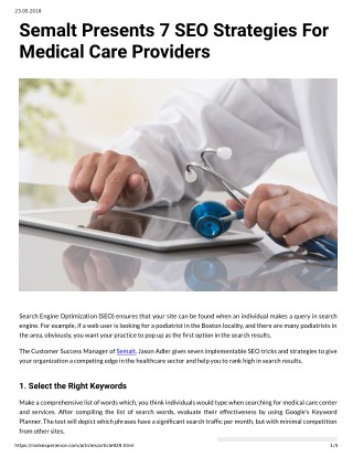 Semalt Presents 7 SEO Strategies For Medical Care Providers