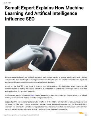 Semalt Expert Explains How Machine Learning And Artiô€‚¡cal Intelligence Influence SEO