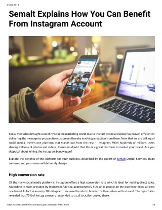 Semalt Explains How You Can Benefit From Instagram Account