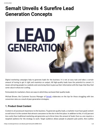 Semalt Unveils 4 Surefire Lead Generation Concepts