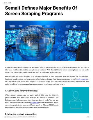 Semalt Denes Major Benets Of Screen Scraping Programs