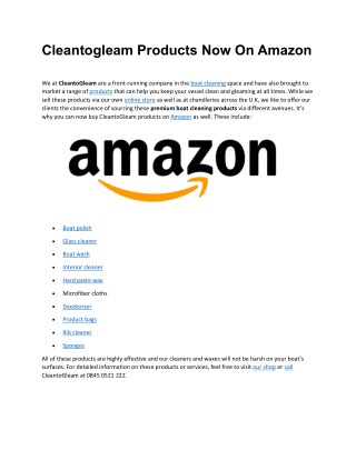 Cleantogleam Products Now On Amazon