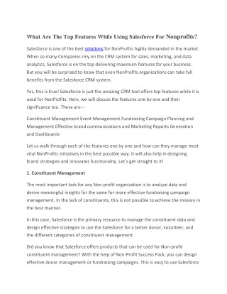 What Are The Top Features While Using Salesforce For Nonprofits?