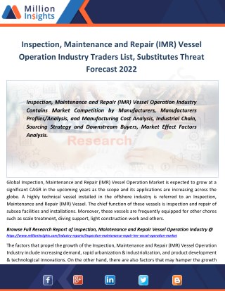 Inspection, Maintenance and Repair (IMR) Vessel Operation Market Key Suppliers, Sourcing Strategy From 2017-2022