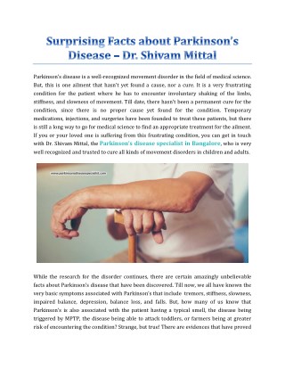 Surprising Facts About Parkinson's Disease - Dr. Shivam Mittal