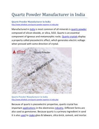 Quartz Powder Manufacturer in India