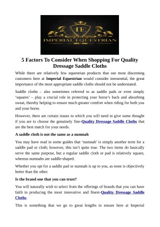 5 Factors To Consider When Shopping For Quality Dressage Saddle Cloths