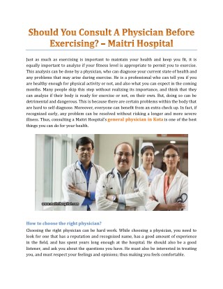 Should You Consult A Physician Before Exercising? - Maitri Hospital