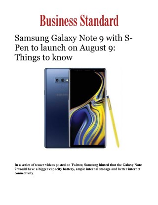 Samsung Galaxy Note 9 with S-Pen to launch on August 9: Things to know