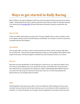 Ways to get started in Rally Racing