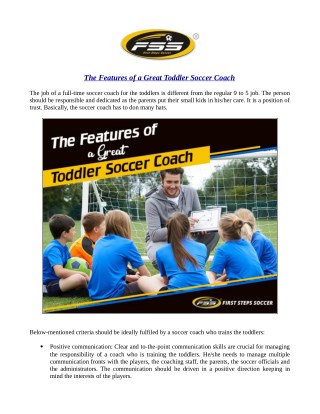 The Features of a Great Toddler Soccer Coach