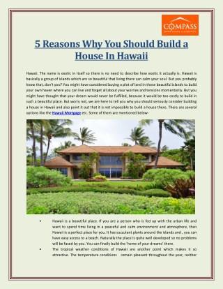 5 Reasons Why You Should Build a House In Hawaii | Compass Hawaii