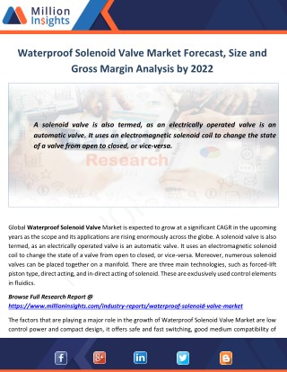 Waterproof Solenoid Valve Market Manufacturing Cost and Raw Materials Analysis from 2017-2022