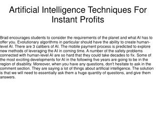 Artificial Intelligence Techniques For Instant Profits