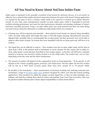All You Need to Know About NoClean Solder Paste