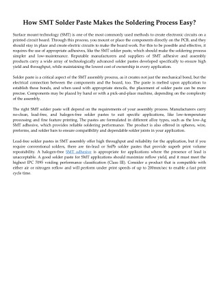 How SMT Solder Paste Makes the Soldering Process Easy?