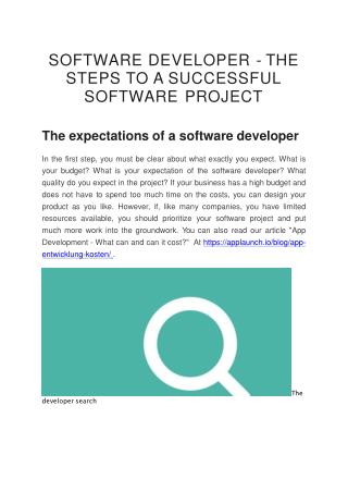 SOFTWARE DEVELOPER - THE STEPS TO A SUCCESSFUL SOFTWARE PROJECT