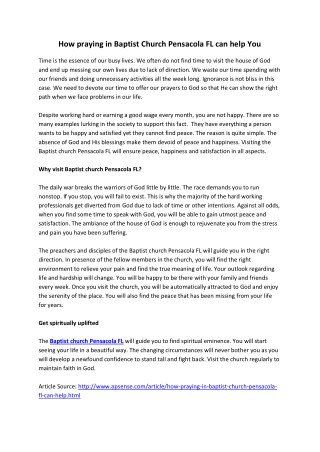 How praying in Baptist Church Pensacola FL can help You