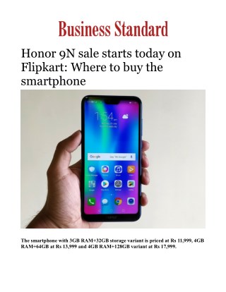 Honor 9N sale starts today on Flipkart: Where to buy the smartphone