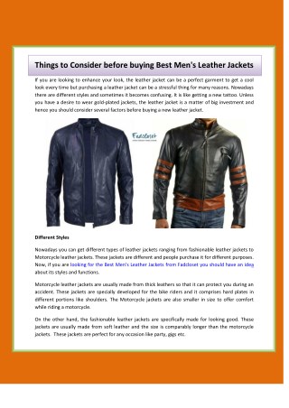 Things to Consider before buying Best Men's Leather Jackets