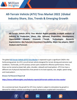 All-Terrain Vehicle (ATV) Tires Market 2022 Global Industry Share, Size, Trends & Emerging Growth