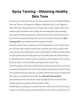 Spray Tanning - Obtaining Healthy Skin Tone