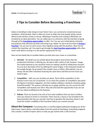 3 Tips to Consider Before Becoming a Franchisee