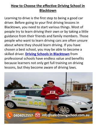 How to Choose the effective Driving School in Blacktown