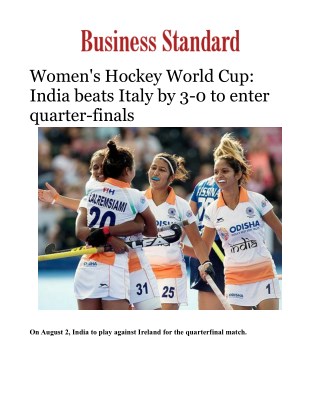 Women's Hockey World Cup: India beats Italy by 3-0 to enter quarter-finalsÂ 