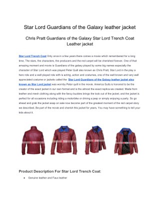 Star Lord Guardians of the Galaxy leather jacket