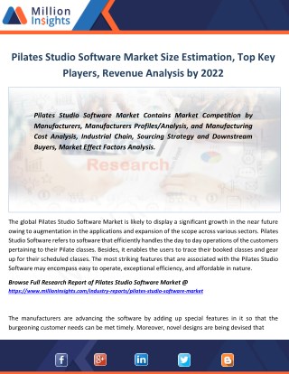 Pilates Studio Software Market Applications, Sales Area, and Its Competitors By 2022