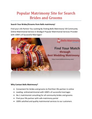 Popular Matrimony Site for Search Brides and Grooms