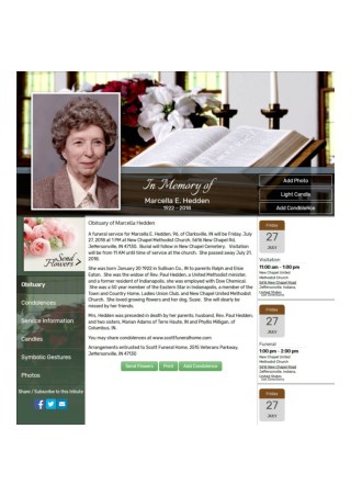 Obituary of Marcella Hedden Funeral Homes Jeffersonville IN
