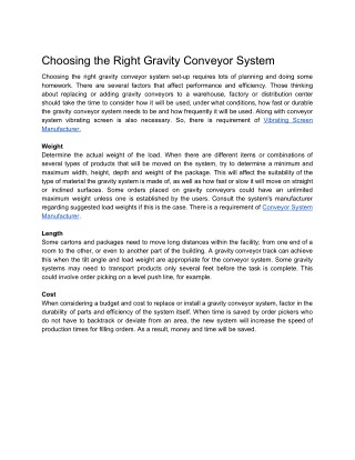 Choosing the Right Gravity Conveyor System