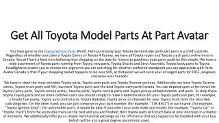 Toyota Parts For All Models and Top Brands Toyota Parts At PartsAvatar.caÂ 