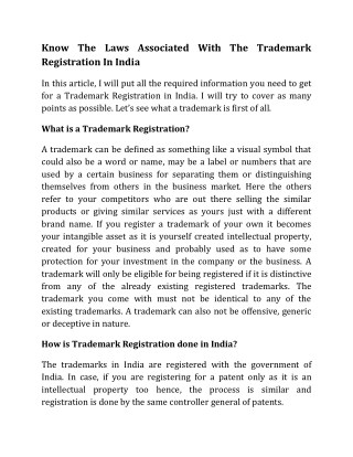 Know The Laws Associated With The Trademark Registration In India